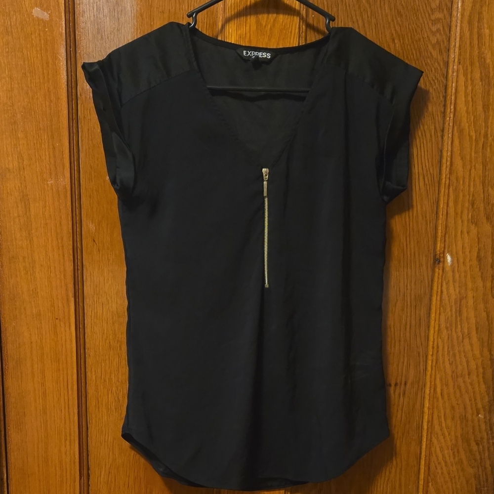 Express Black Blouse with Gold Zipper